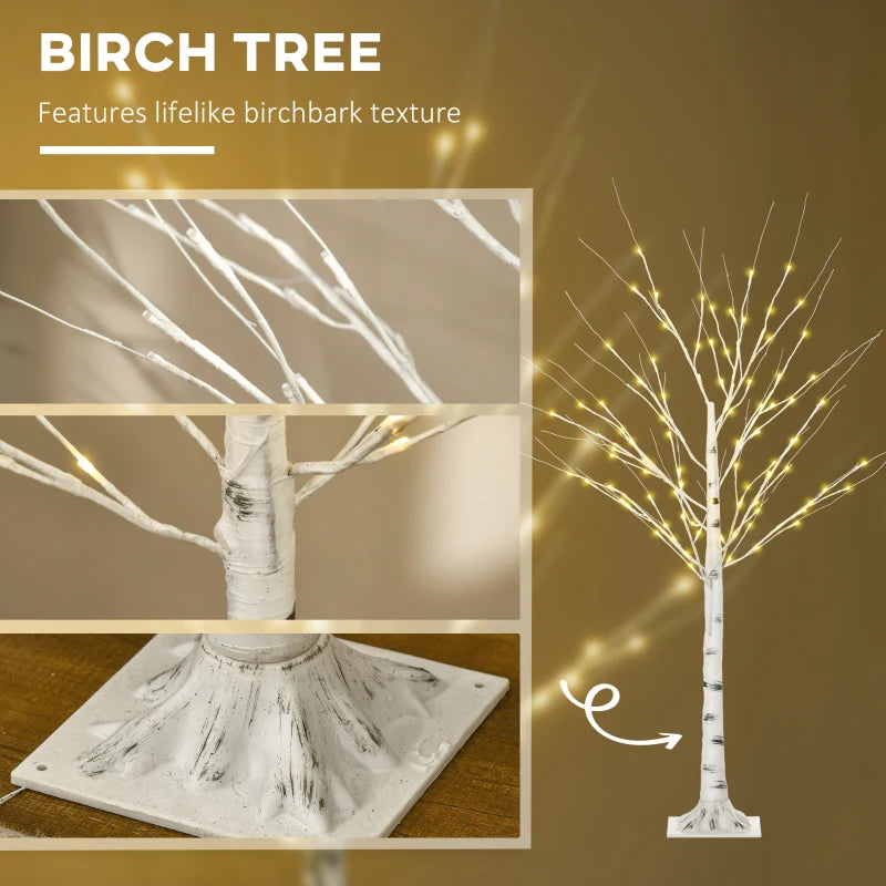 5ft White Birch Tree with Warm White LED Lights - Indoor/Outdoor