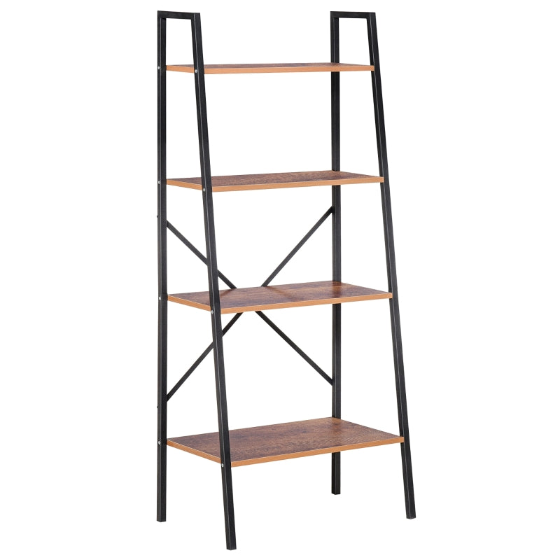 4-Tier Vintage Ladder Shelf Bookcase - Black/Brown Wood Storage Rack