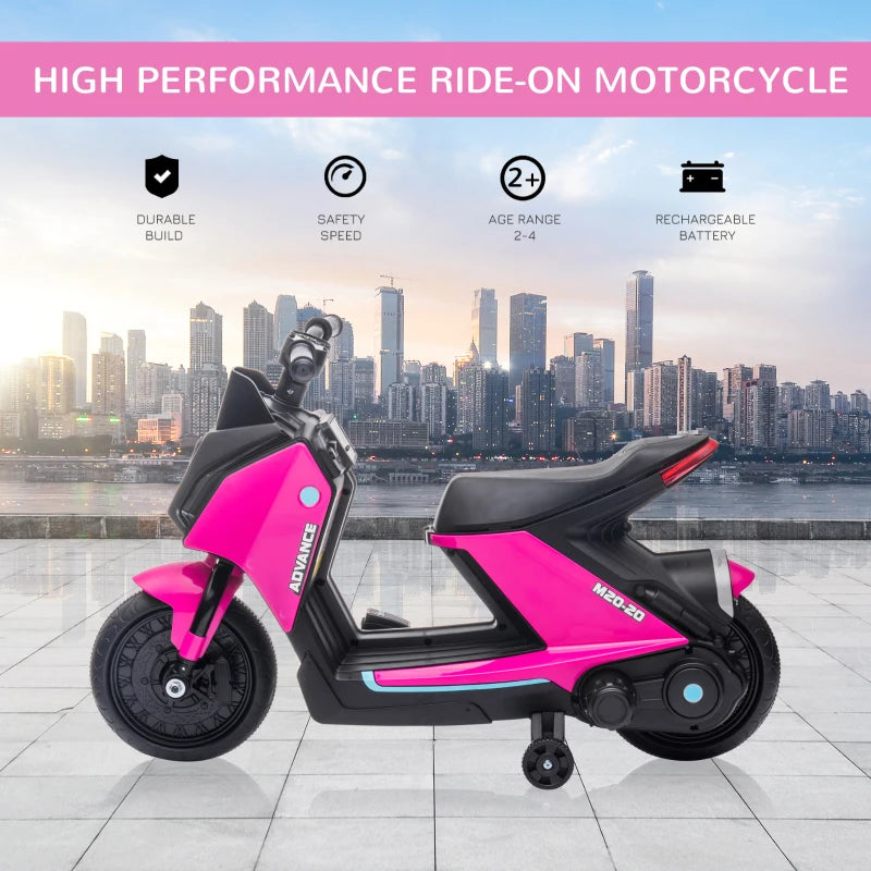 6V Pink Kids Electric Motorbike Ride-On Toy with Music & Lights