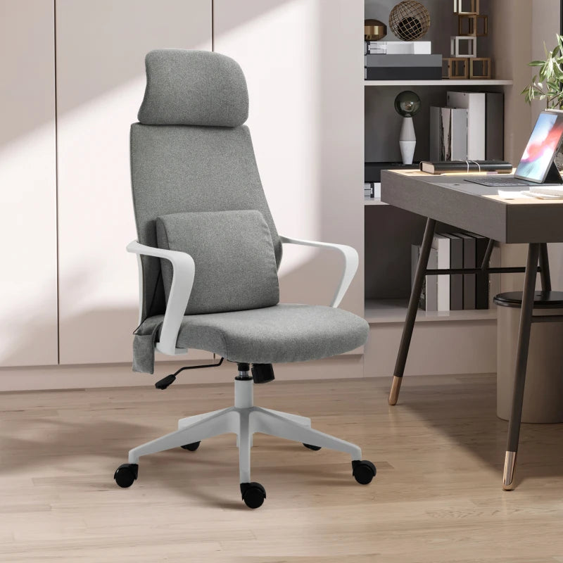 Grey Fabric Office Gaming Chair with Massage Lumbar Pillow