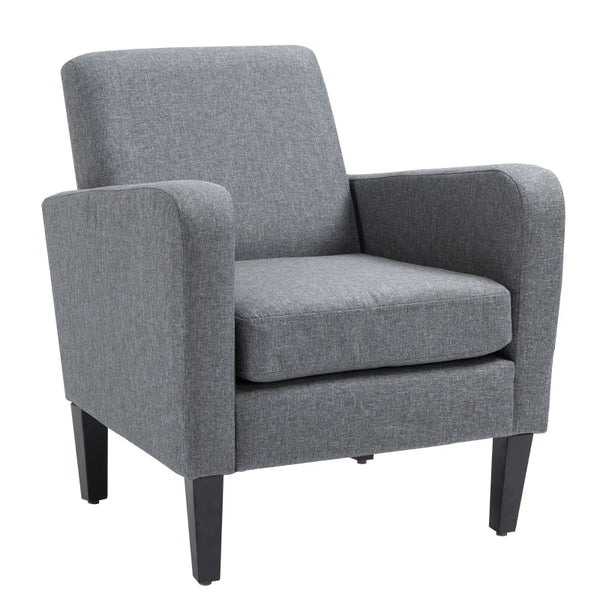 Grey Modern Accent Chair with Rubber Wood Legs for Living Room, Bedroom