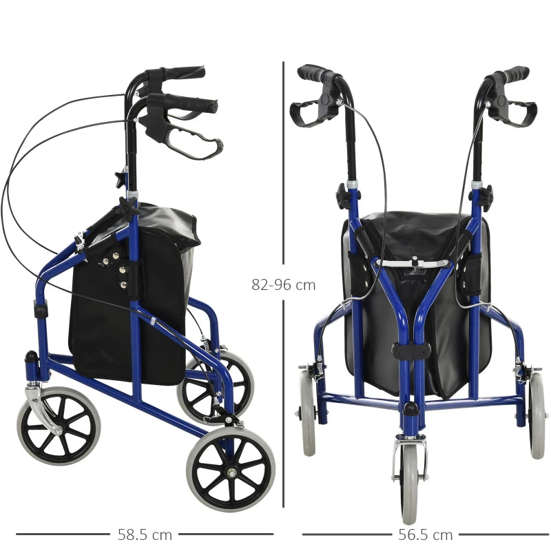 Blue/Black Foldable 3-Wheel Rollator with Bag