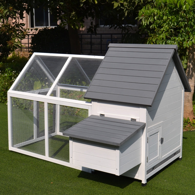 Wooden Chicken Coop with Run and Nesting Box - Outdoor Pet Poultry House (Grey) 166 x 124 x 112cm