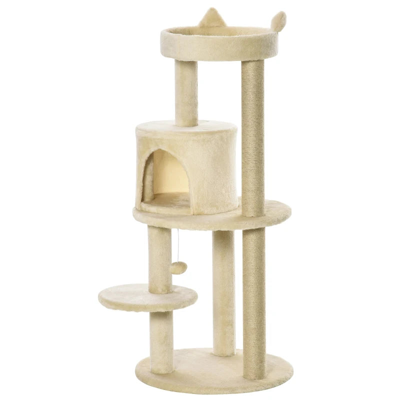 Cat Tree Tower with Scratching Posts and Plush Perch - Cream White