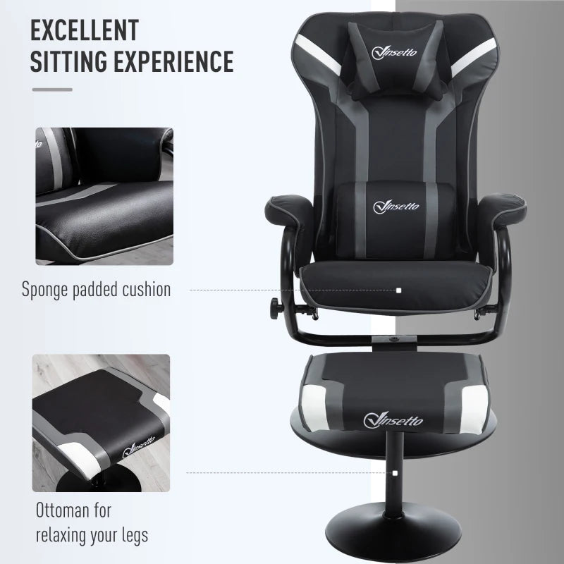 Grey Gaming Chair Set with Footrest, Recliner, Headrest & Lumbar Support