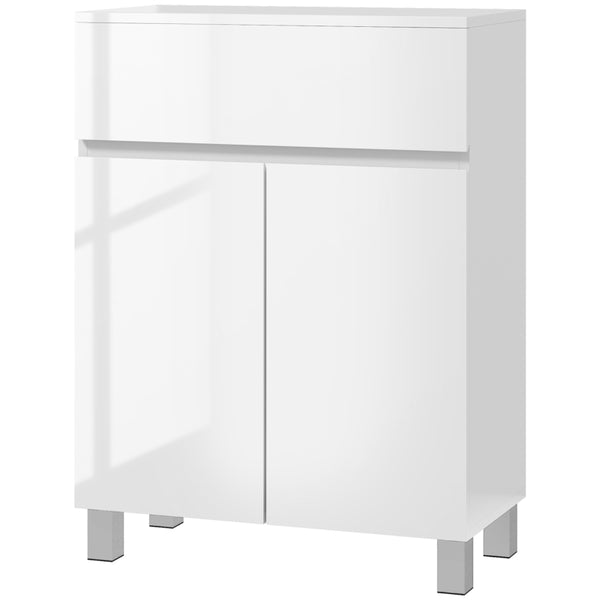 White High Gloss Bathroom Storage Cabinet with Doors, 60x30x80 cm