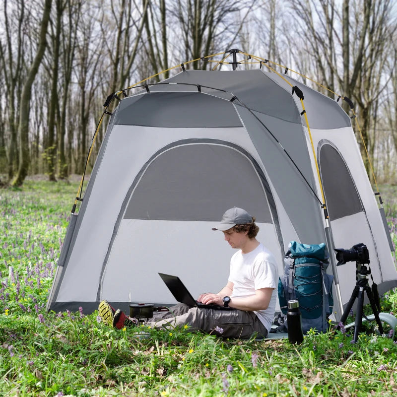 4-Person Light Grey Pop-Up Camping Tent