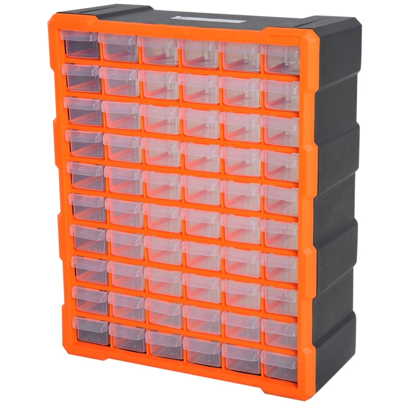 60-Drawer Clear Orange Wall Mount Parts Organizer