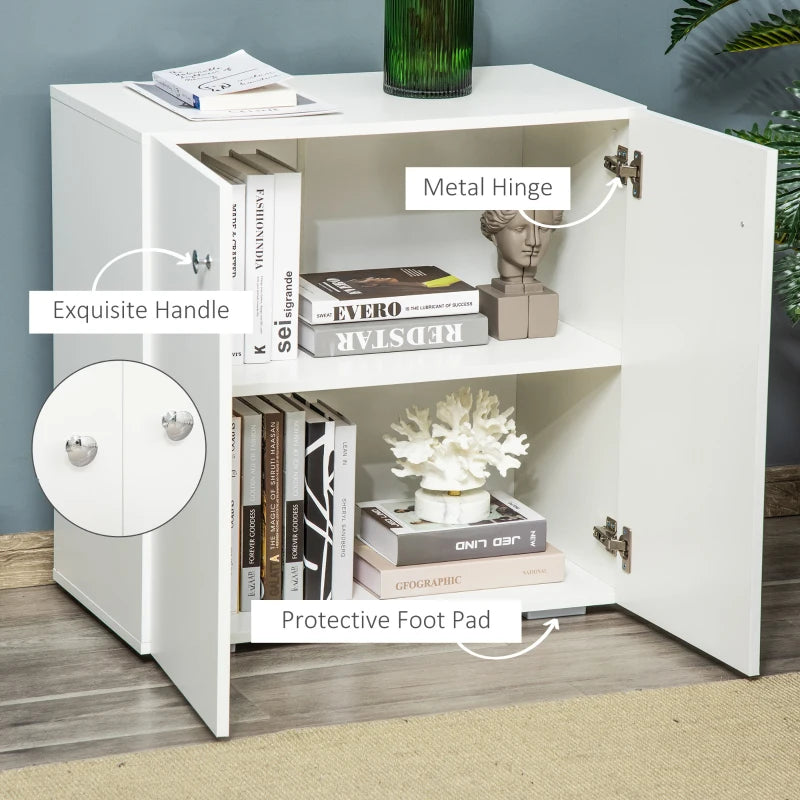 White Wooden Freestanding Storage Cabinet with Two Shelves