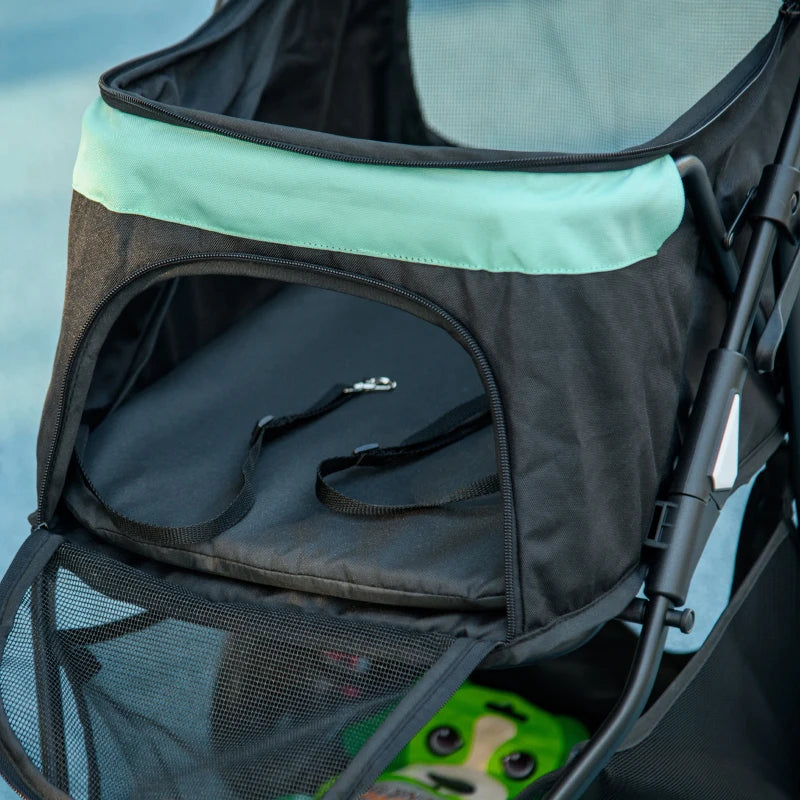 Green Foldable Pet Stroller with Rain Cover for XS and S Dogs