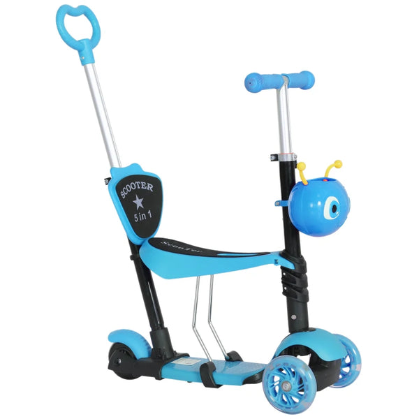 Blue 5-in-1 Kids Toddler Mini Kick Scooter with Removable Seat