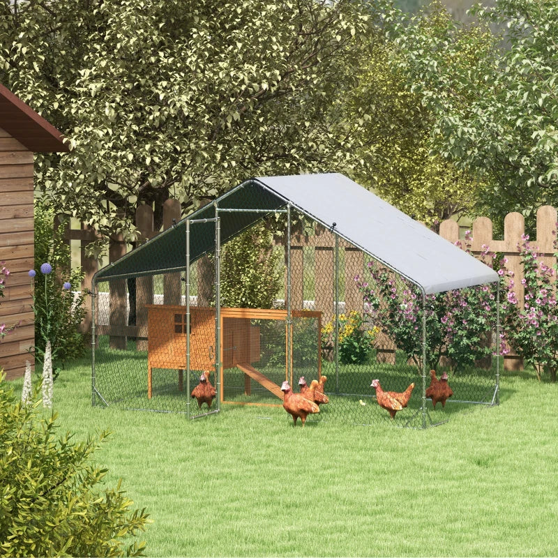 Galvanised Chicken Coop with Water-Resistant Cover, 3x1.7x1.9m, Grey