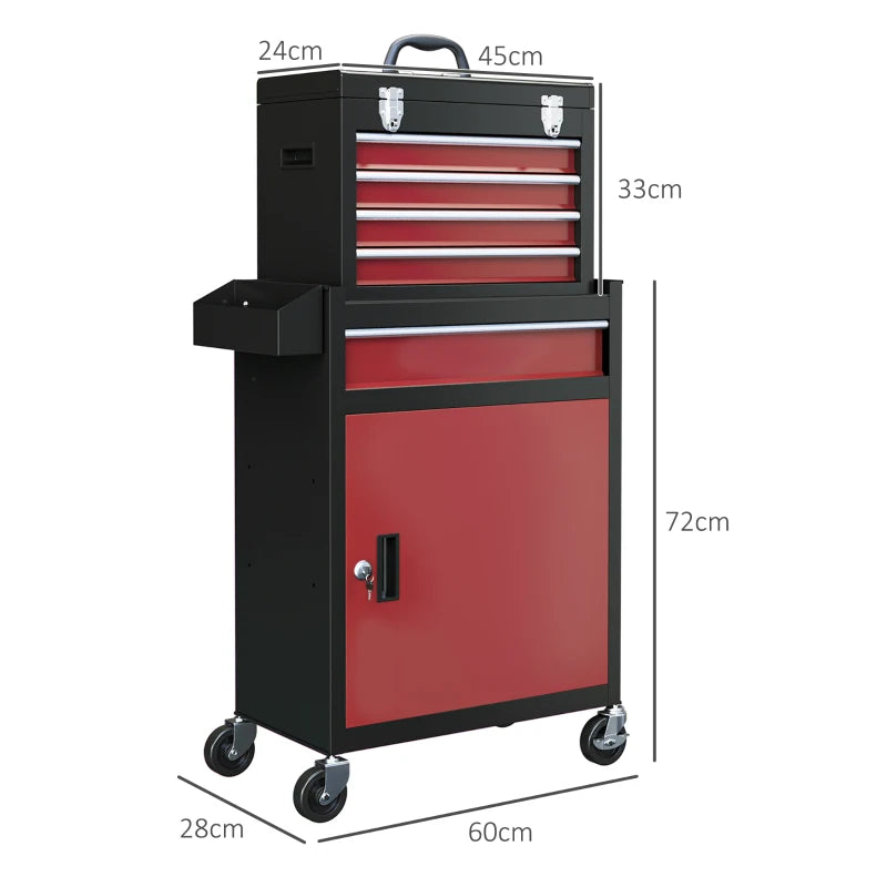 Black/Red Two-Part Tool Chest on Wheels