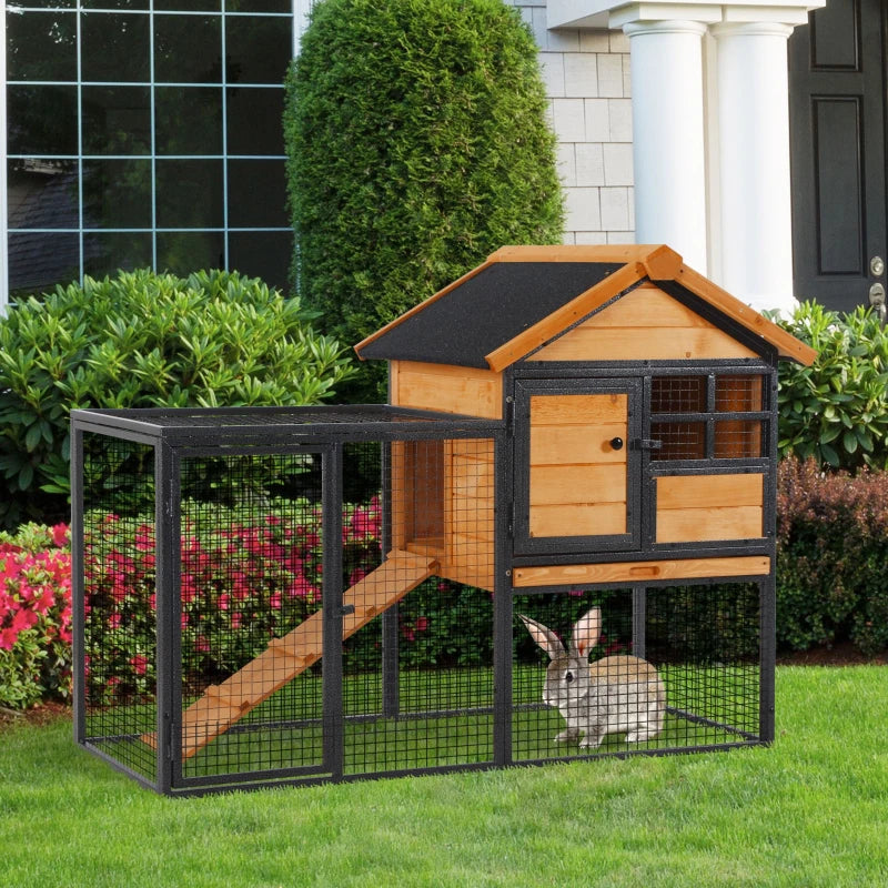 Light Yellow Wood-Metal Rabbit Hutch for Outdoor Pets 122x63x92cm