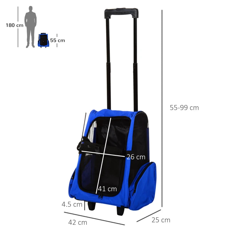 Blue Pet Travel Backpack with Trolley and Telescopic Handle