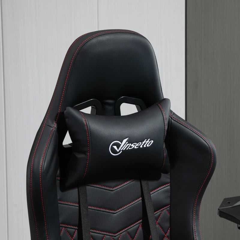 Black Red Racing Gaming Chair with Footrest and Swivel Wheel
