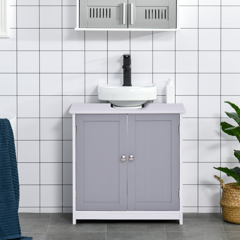 60x60cm Under-Sink Storage Cabinet with Adjustable Shelf - White/Grey