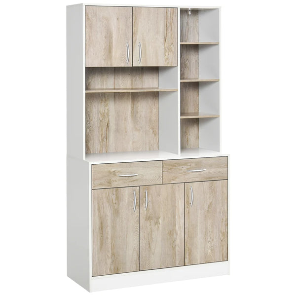 Modern White Kitchen Storage Cabinet with Adjustable Shelves and Drawers