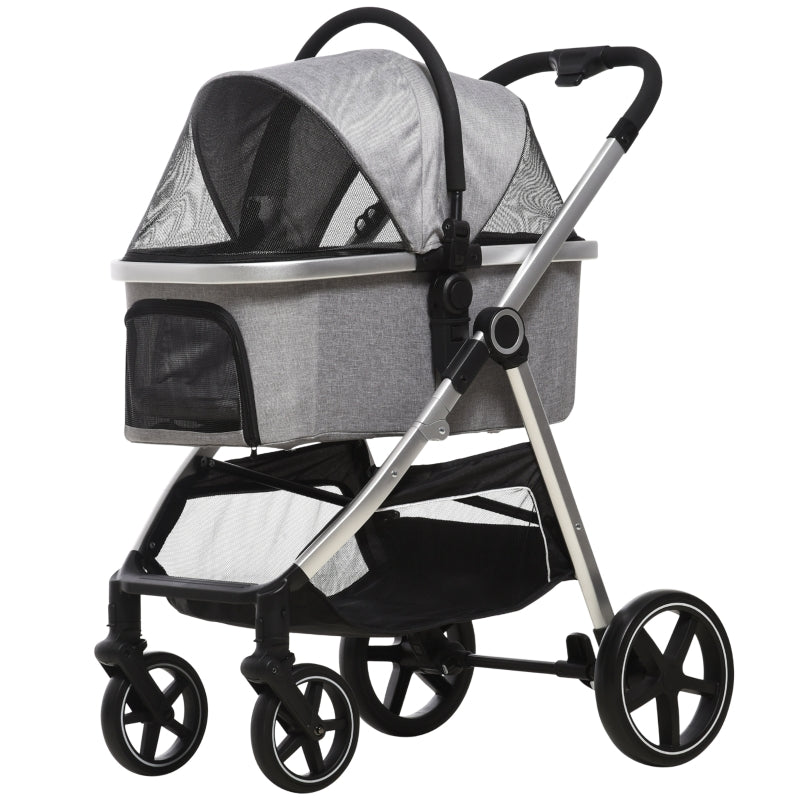 Foldable 3-in-1 Pet Stroller with Car Seat - Grey