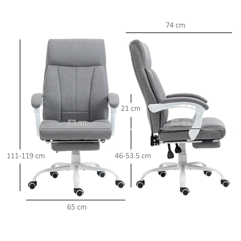 Grey Ergonomic Office Chair with Reclining Back and Footrest