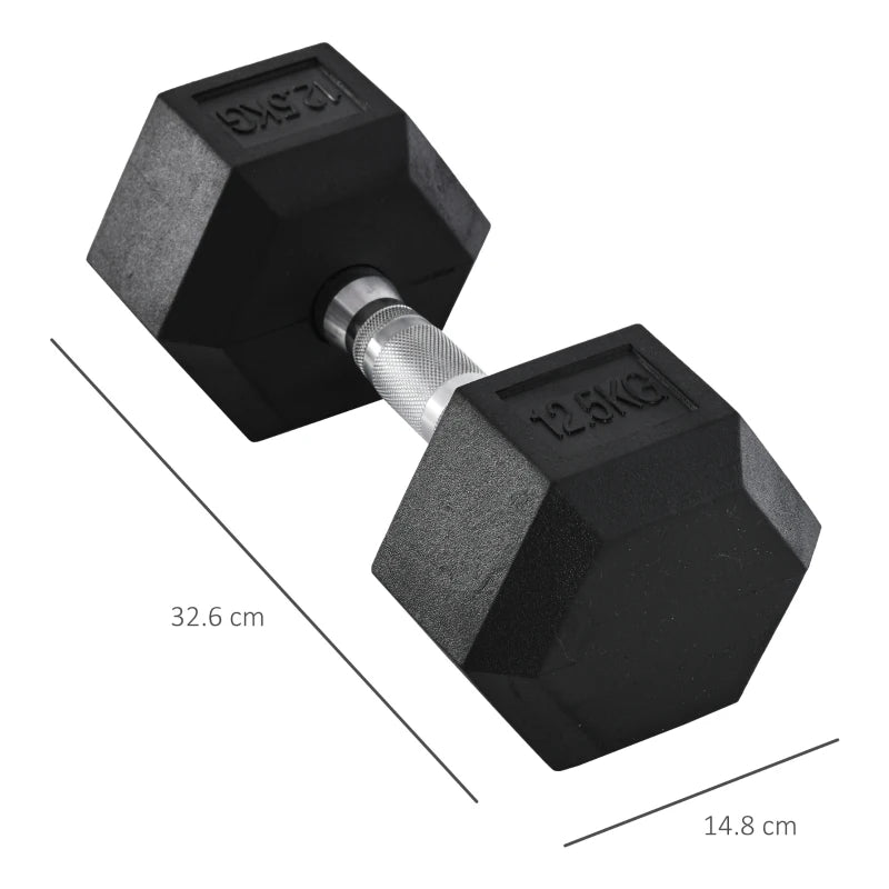 12.5kg Black Rubber Hex Dumbbell Set for Home Gym Workouts