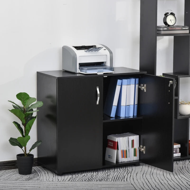 Black 2-Tier Lockable Office Storage Cabinet with 2 Keys