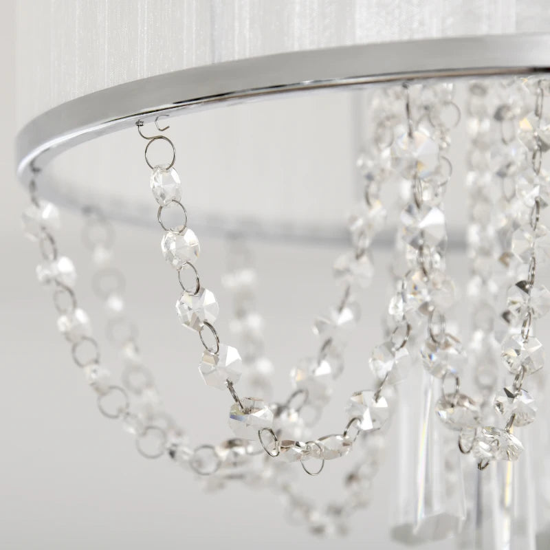 White Fabric Chandelier with Crystal Pendants for Home Decor