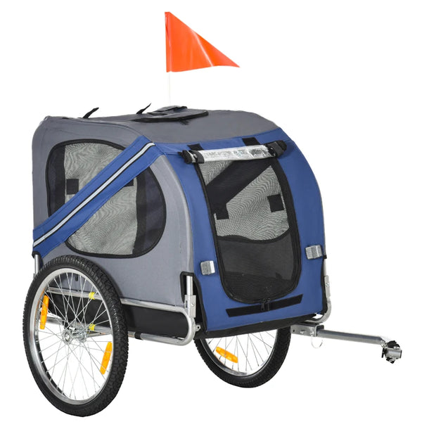 Blue & Grey Folding Dog Bike Trailer for Bicycle Travel