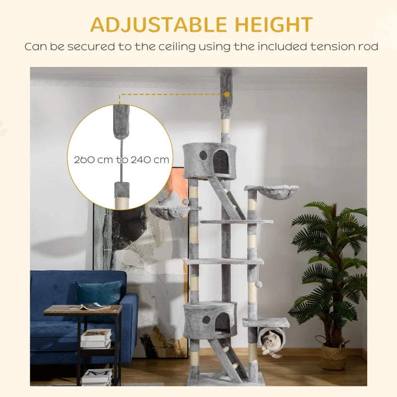 Adjustable Floor-to-Ceiling Cat Tree - Light Grey