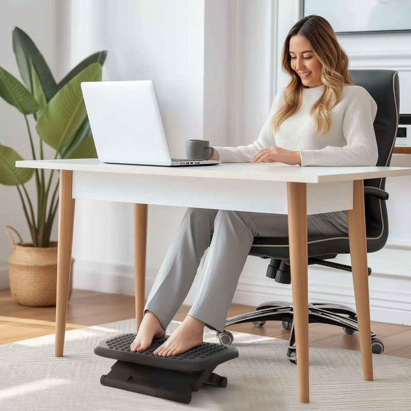 Adjustable Black Footrest for Home Office - Height & Angle Tilting Platform