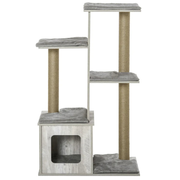 Grey Cat Tree Tower with Scratching Posts and Perches