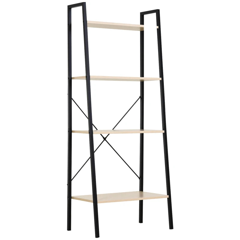 4-Tier Black Wooden Ladder Shelf