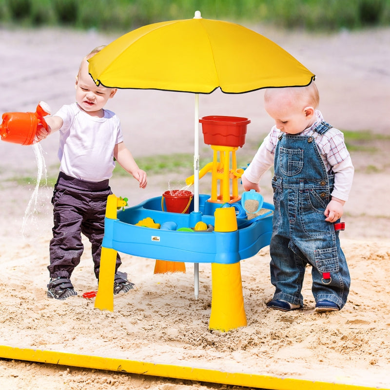 Multicoloured Sand & Water Table Set with Adjustable Parasol