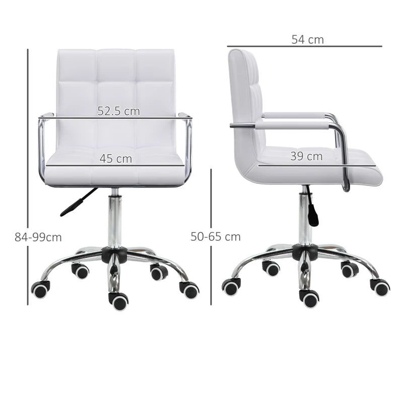 White PU Leather Swivel Office Chair with Adjustable Height and Armrest