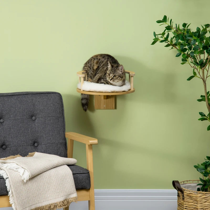 Cat Wall Shelf with Cushion and Guardrails, Grey, 34x34x10.5cm