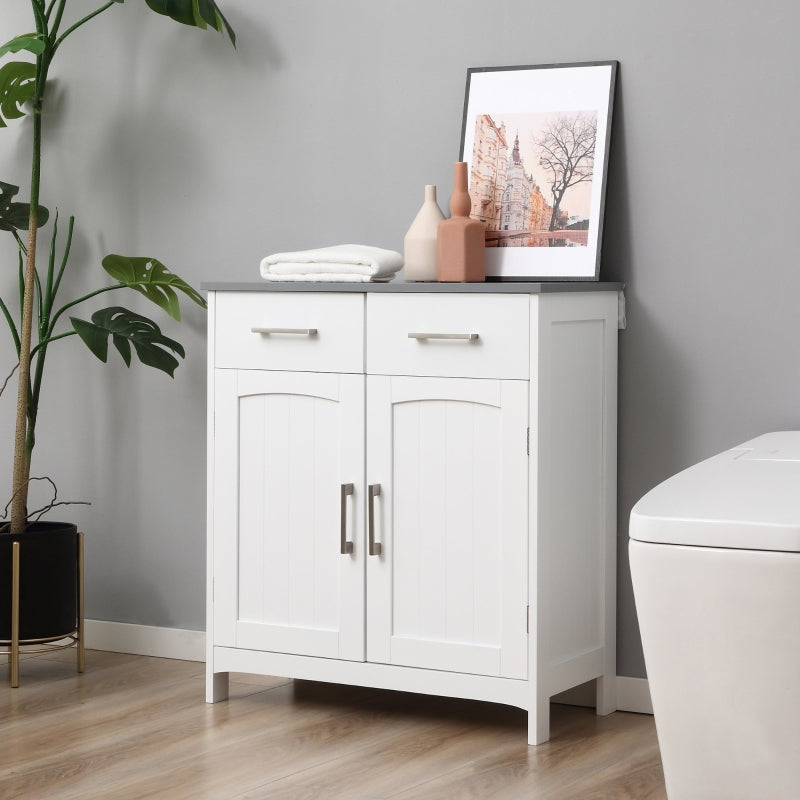 White Bathroom Storage Cabinet with Drawers and Double Doors