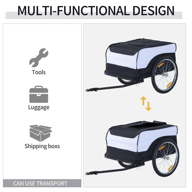 Steel Frame Bike Trailer Cargo Carrier with Removable Cover (White/Black)