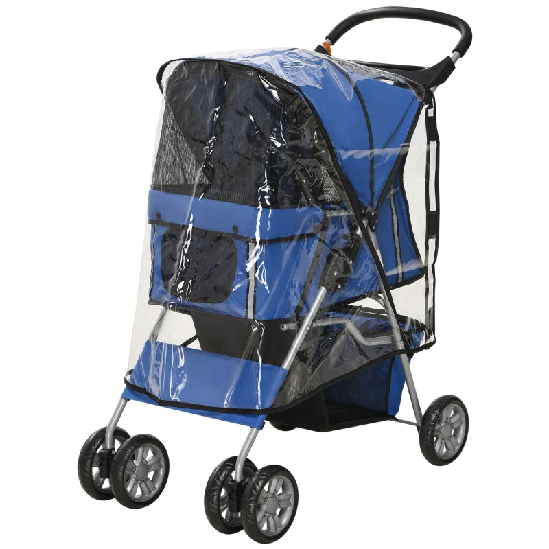 Blue Dog Stroller with Rain Cover for Small Dogs