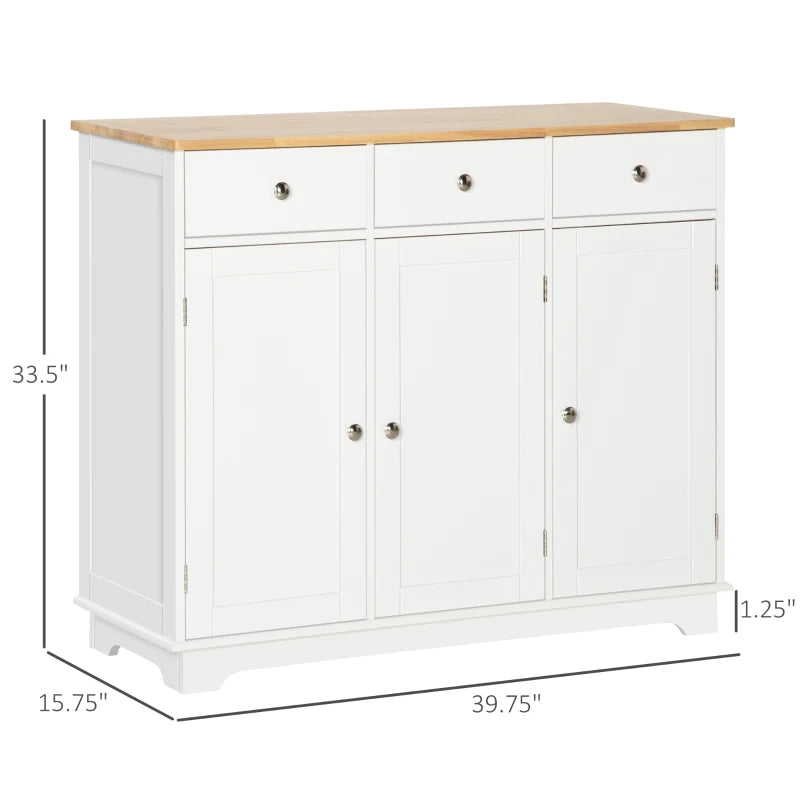 White Modern Sideboard with Storage Cabinets and Drawers