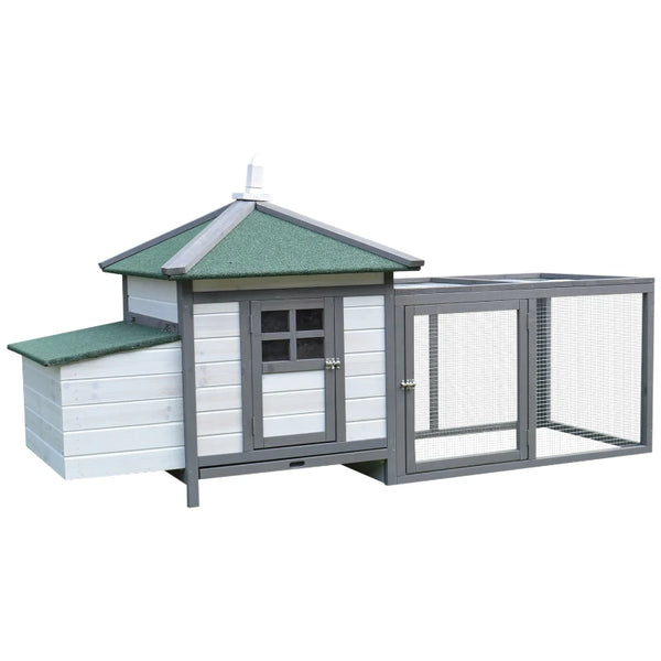 Grey Chicken Coop with Run and Nesting Box - Outdoor Poultry Pen 196x76x97cm