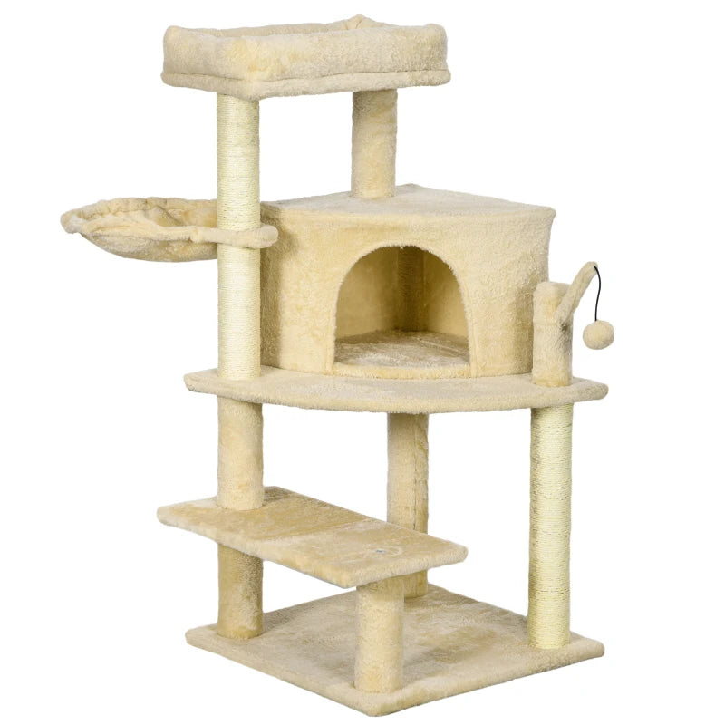 Cat Tree Tower with Scratching Post - Cream White, 100cm