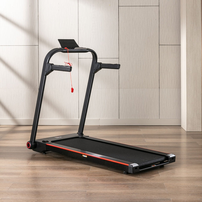 Compact Electric Folding Treadmill, 750W, 1-14km/h Speed, LED Monitor, Safety Button, Phone Holder - Black