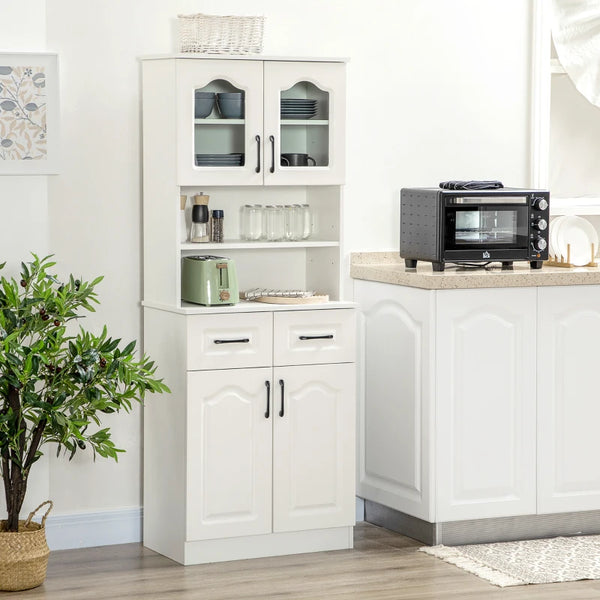 White Freestanding Kitchen Storage Cabinet with Drawers and Shelves