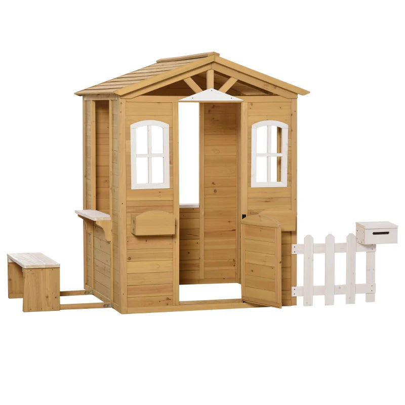 Wooden Outdoor Playhouse with Door and Windows - Natural