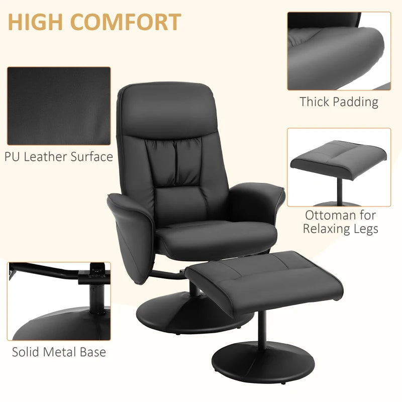 Black High Back Recliner Chair with Footstool