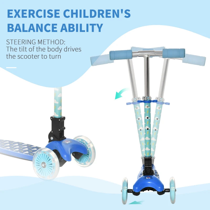 Blue Foldable Kids Scooter with Flashing Wheels