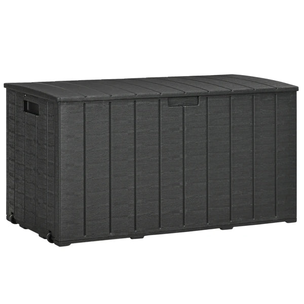 Black Outdoor Garden Storage Box with Wheels - Heavy Duty Water-resistant Container