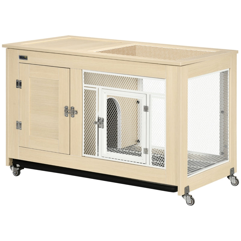 Oak Tone Rabbit Hutch with Wheels & Openable Roof