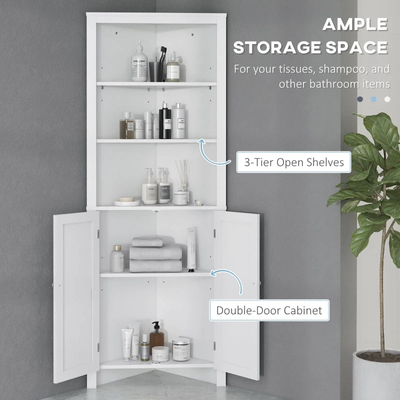 White Triangle Bathroom Storage Cabinet with Cupboard and Shelves