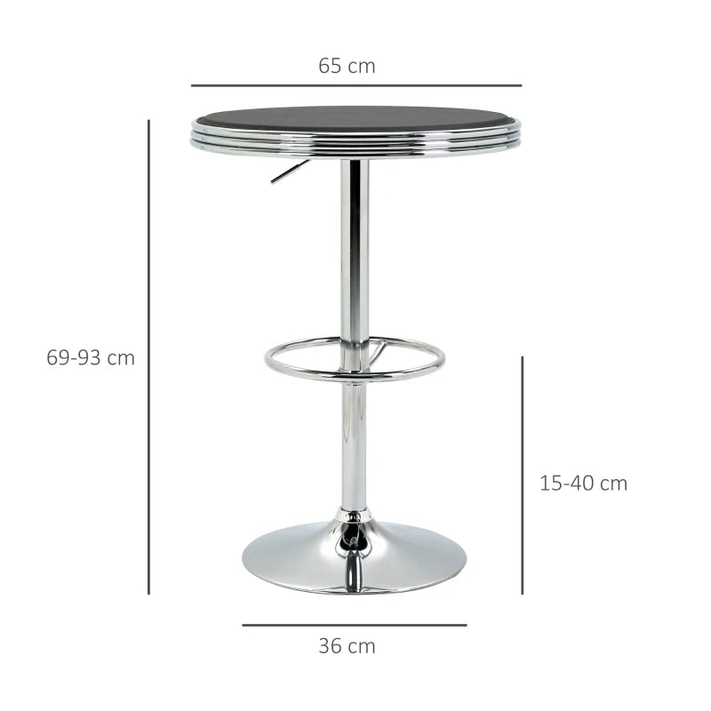 Black Round Pub Table with Adjustable Height and Footrest